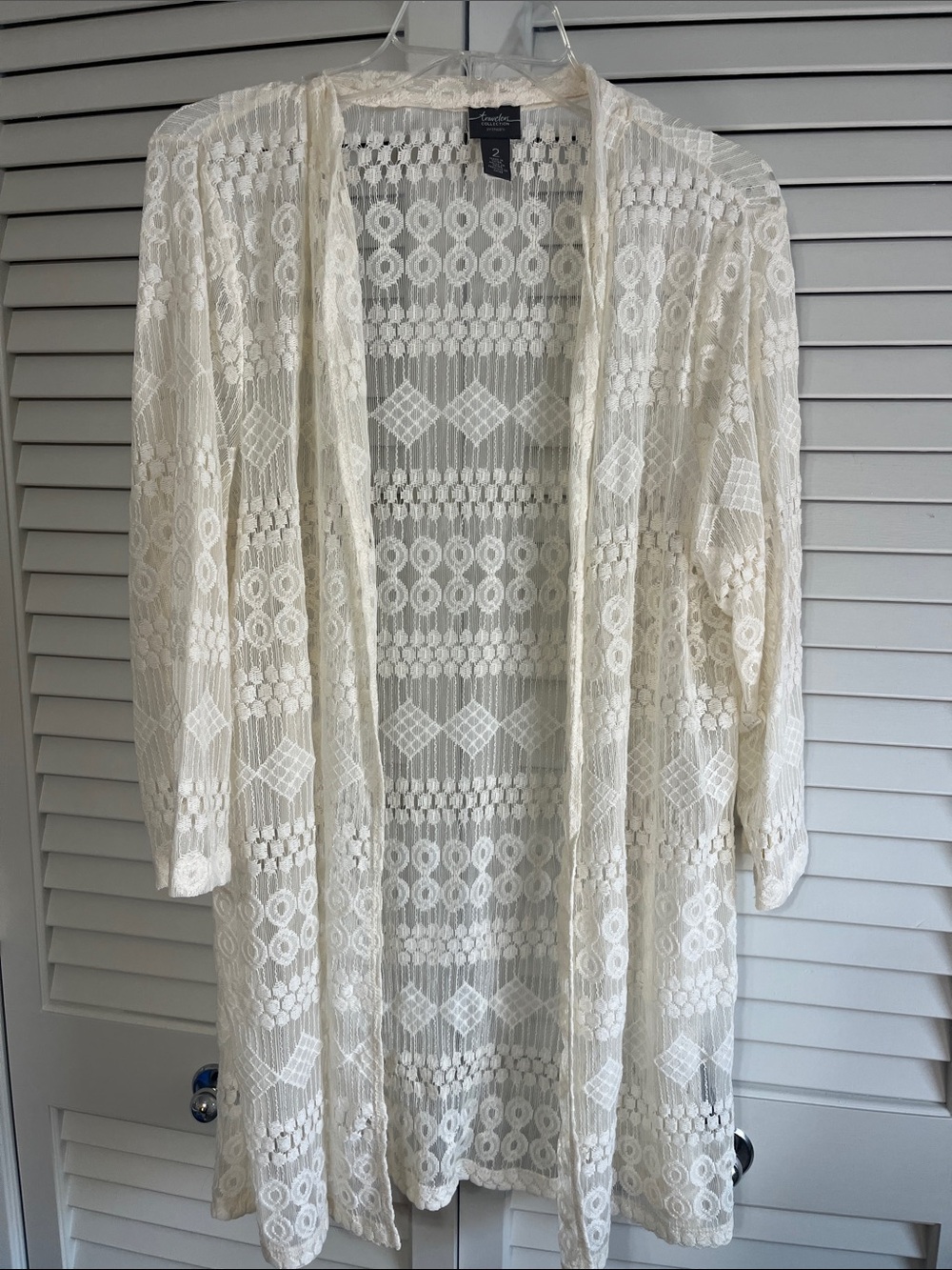 Lightweight Travelers Collection  Ivory Lace Open-Front Long Cardigan
